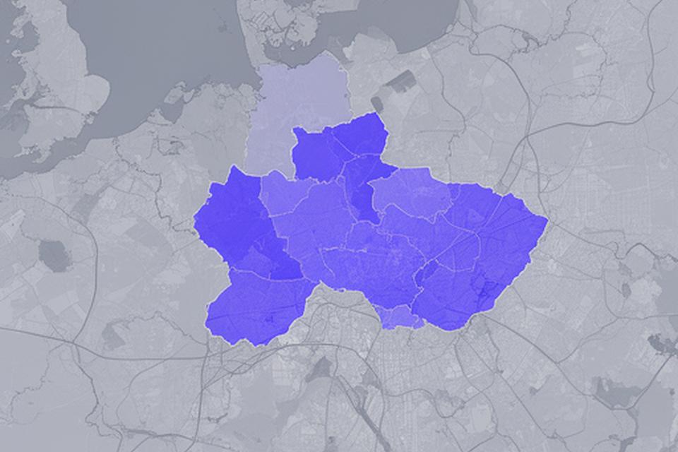Stilisierte Kartenansicht von Wien und Umgebung mit hervorgehobenem Einsatzgebiet für Gartenpflege